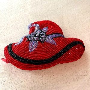 NEW-Red hat beaded change,coin purse